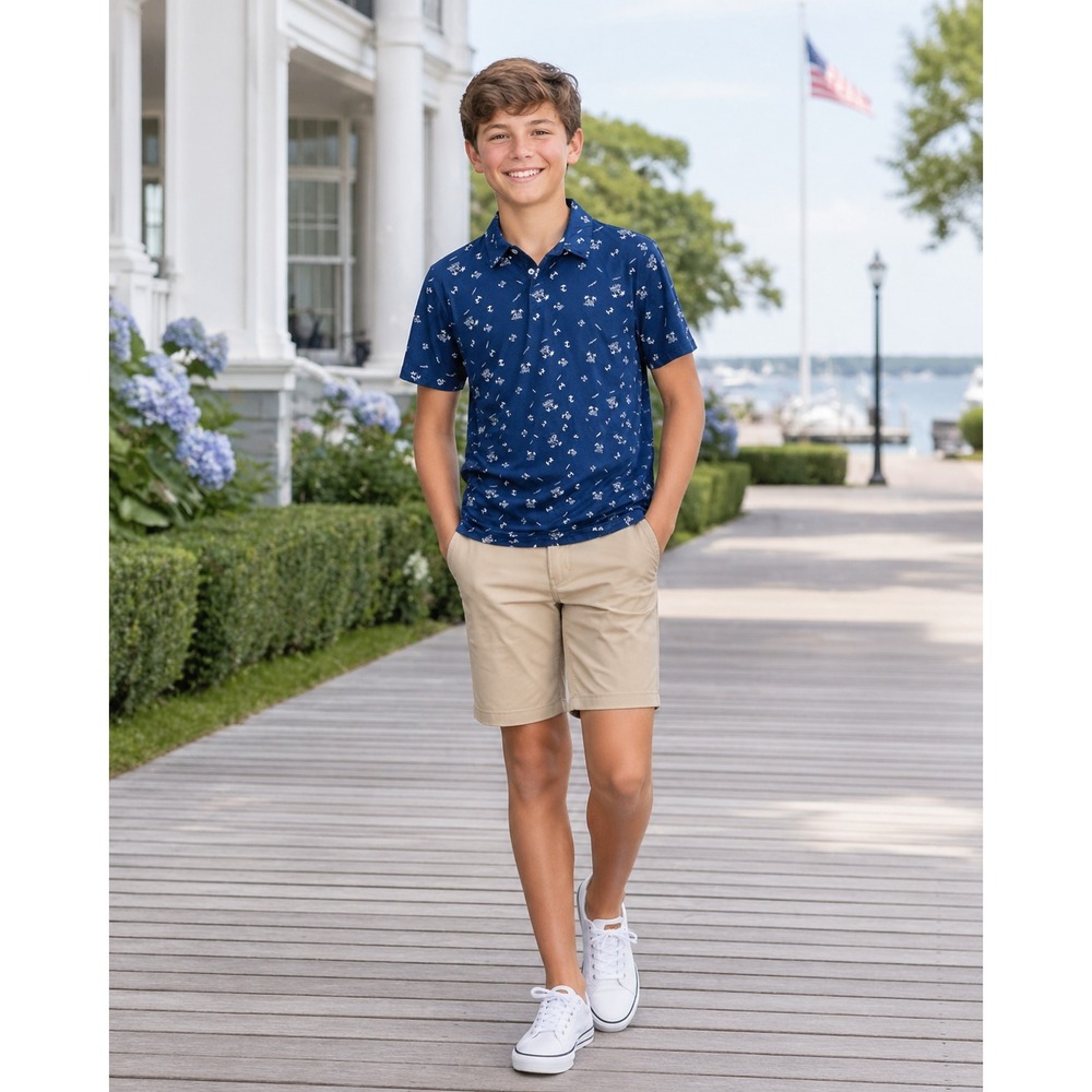 Wrangler Polo Shirt Boys XXL 18 Blue Palm Tree Print Preppy 100% Cotton NEW